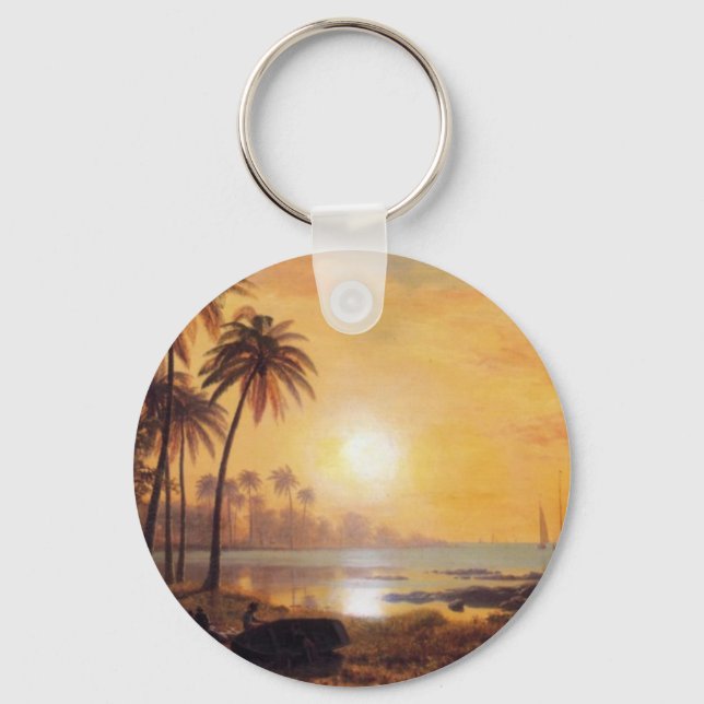 Chaveiro Paisagem tropical com barcos de pesca de Bierstadt (Frente)