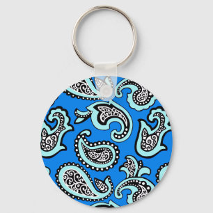 Chaveiro Paisley Atemporal em Fundo Azul