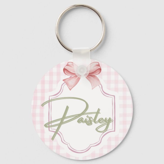 Chaveiro Paisley Baby Nursery Gingham Personalizado (Frente)