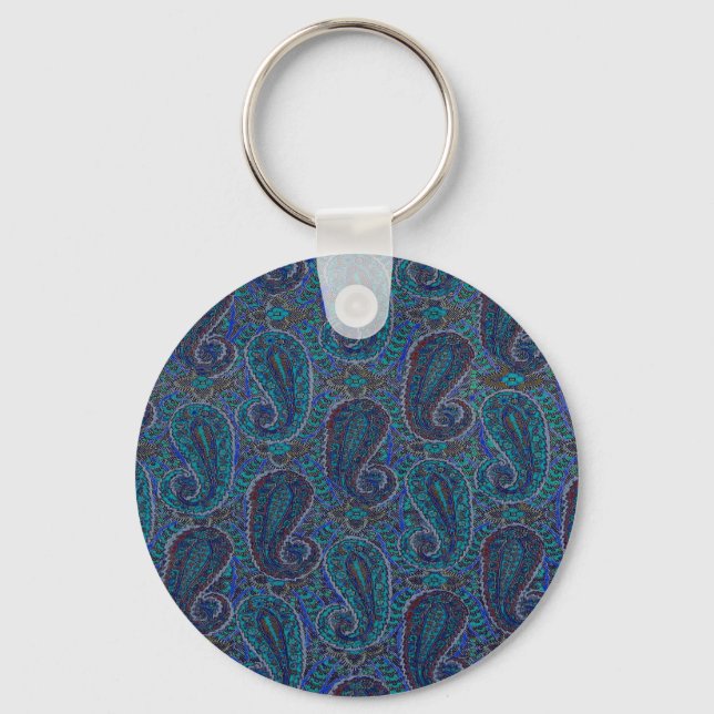 Chaveiro Paisley Blue Indian Boho Art Pattern (Frente)