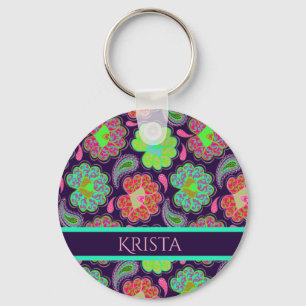 Chaveiro Paisley colorido à moda com nome personalizado