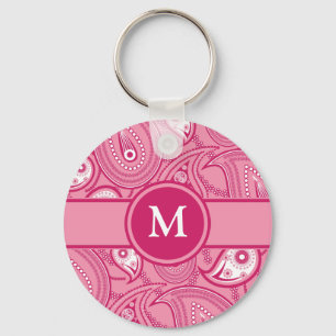 Chaveiro Paisley cor-de-rosa e branco