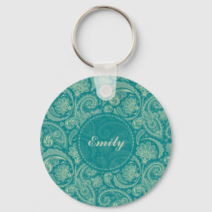Chaveiro Paisley Creme Verde Azul E Beige