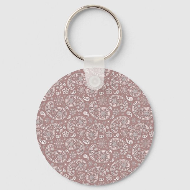 Chaveiro Paisley dourado rosa e branco (Frente)