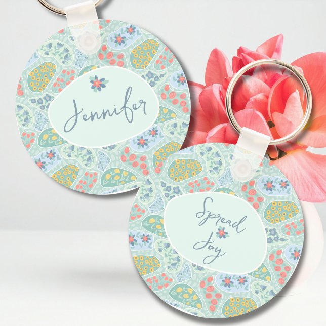 Chaveiro Paisley Nome Personalizado | Espalhe Aleg (Personalized Paisley Keychain with Name | Spread Joy Message | Custom Gift)
