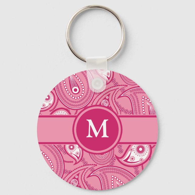 Chaveiro Paisley Rosa e Branco (Frente)
