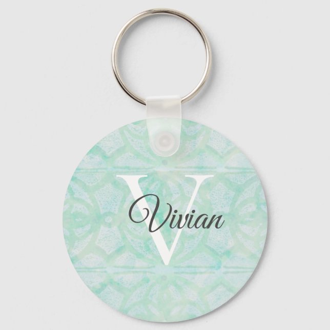 Chaveiro Pale Jade Green Watercolor Monographic Name (Frente)