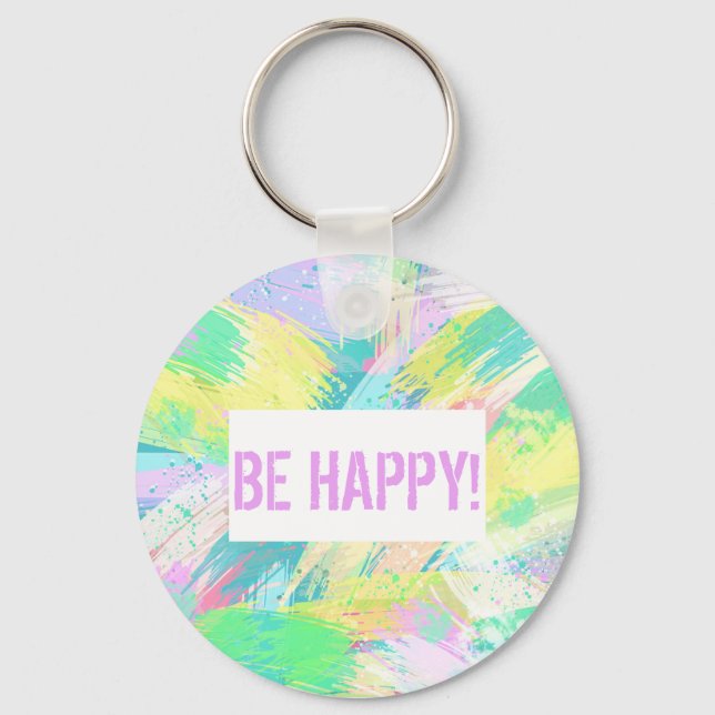 Chaveiro Pale Pastel Abstrato Art Be Happy (Frente)