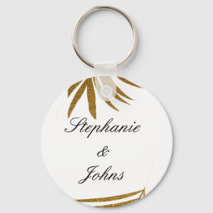 Chaveiro Palm Leaf Dourado Glitter Nome de Casal Personaliz
