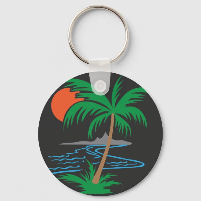 Chaveiro Palm Tree by the River | Tropical Sunset Art (Frente)