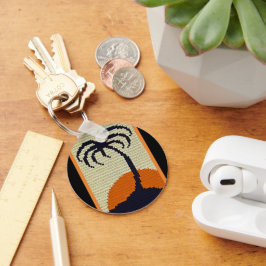 Chaveiro Palm Tree Tropical Sun Black Orange Crochet Impres