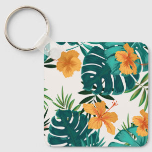 Chaveiro Palma Tropical Watercolor,Hibiskus Havaiano