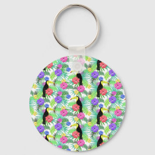 Chaveiro Palma Tropical Watercolor,Hibiskus Toucan Havaiano