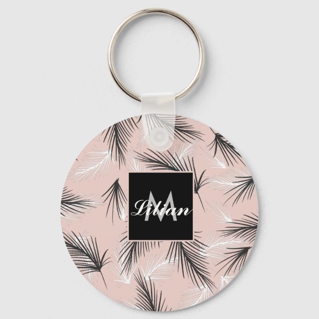Chaveiro Palmas Preto Branco Tom Terroso Monograma Rosa (Frente)