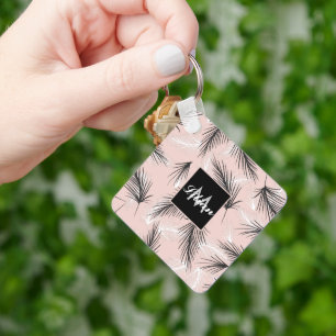 Chaveiro Palmas Preto Branco Tom Terroso Monogramado Rosa