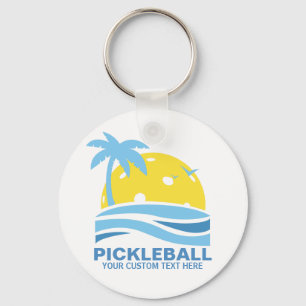 Chaveiro Palmeira tropical Sun de Pickleball seu texto