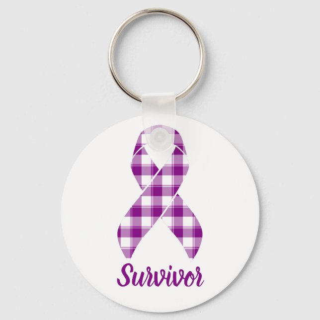 Chaveiro Pancreatic Cancer Survivor Plaid Purple Ribbon (Frente)