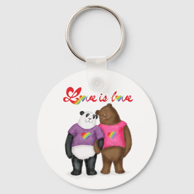 Chaveiro Panda bonita e anel chave "amor é amor" do urso pa (Frente)