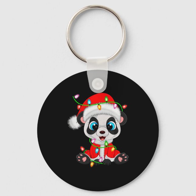 Chaveiro Panda Christmas Lights Santa Costume Cute Animal X (Frente)