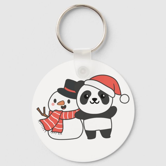 Chaveiro Panda Com Snowman No Inverno Para O Natal Keychai (Frente)