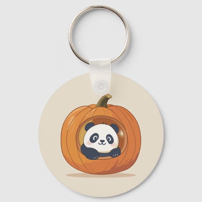 Chaveiro Panda de Abóbora de Halloween Fofo (Frente)