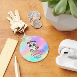 Chaveiro Panda de unicórnio mágico sobre fundo arco-íris