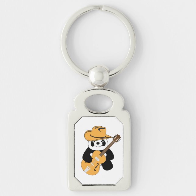 Chaveiro Panda engraçada com guitarra (Frente)