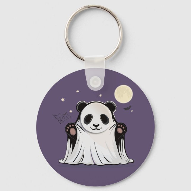 Chaveiro Panda Fantasma Fofo Sob a Lua  (Frente)
