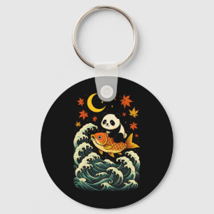 Chaveiro Panda Surfando Onda - Arte Divertida de Animal Jap