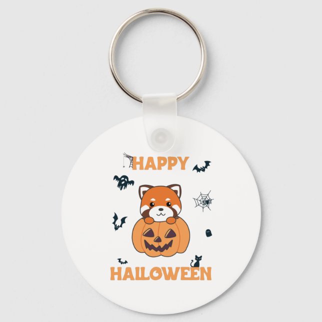 Chaveiro Panda Vermelha Em Pumpkin Cute Pandas Happy Hallow (Frente)