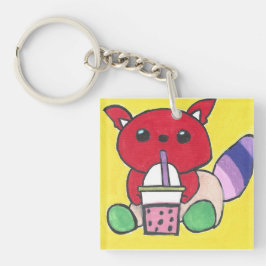 Chaveiro Panda Vermelho Bebendo Boba