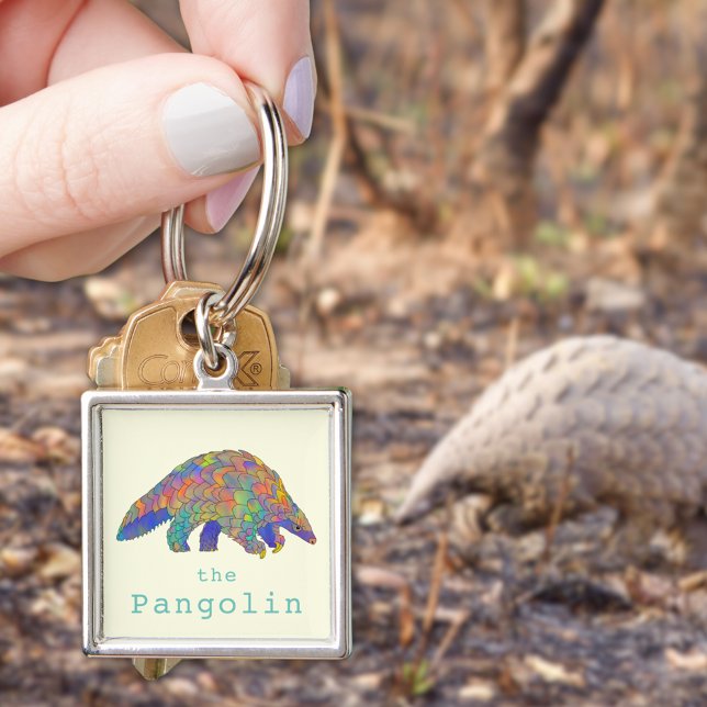Chaveiro Pangolim Arte Animal Colorido (Cute pangolin colorful animal art watercolor keyring scaly anteater endangered species )