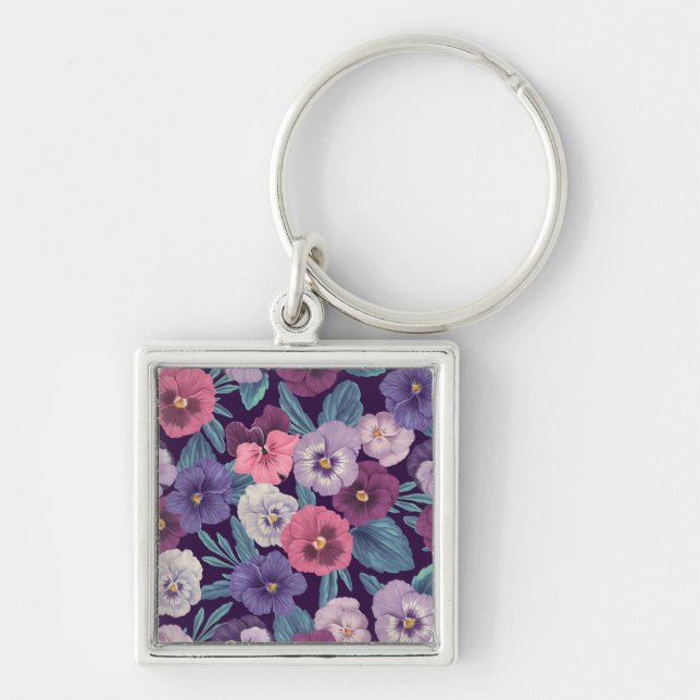 Chaveiro Pansias coloridas em violeta profunda (Frente)