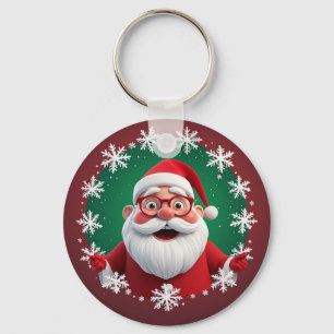 Chaveiro Papai Noel Alegre Rodeado de Flocos de Neve