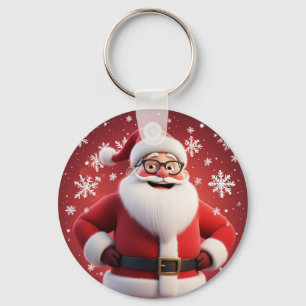 Chaveiro Papai Noel Alegre Rodeado de Flocos de Neve