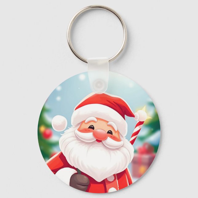 Chaveiro Papai Noel Alegre Segurando uma Cana de Açúcar (Frente)