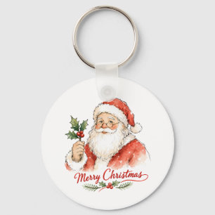 Chaveiro Papai Noel aquarela com azevinho
