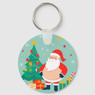 Chaveiro Papai Noel com Árvore de Natal e Presentes