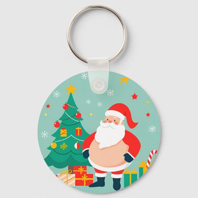 Chaveiro Papai Noel com Árvore de Natal e Presentes (Frente)