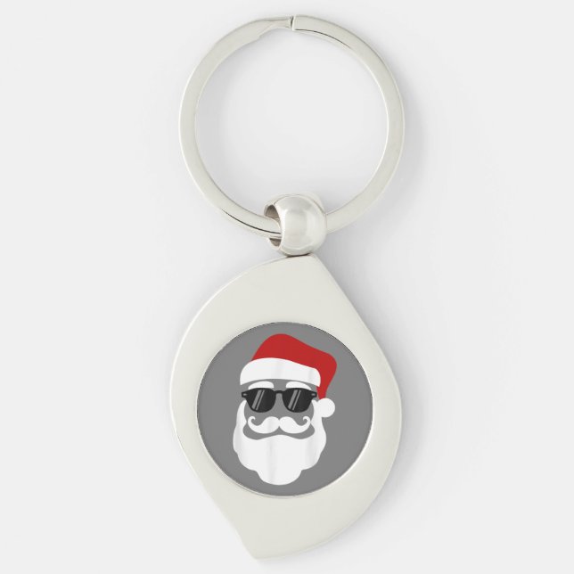 Chaveiro Papai Noel com óculos escuros Design de Natal engr (Frente)