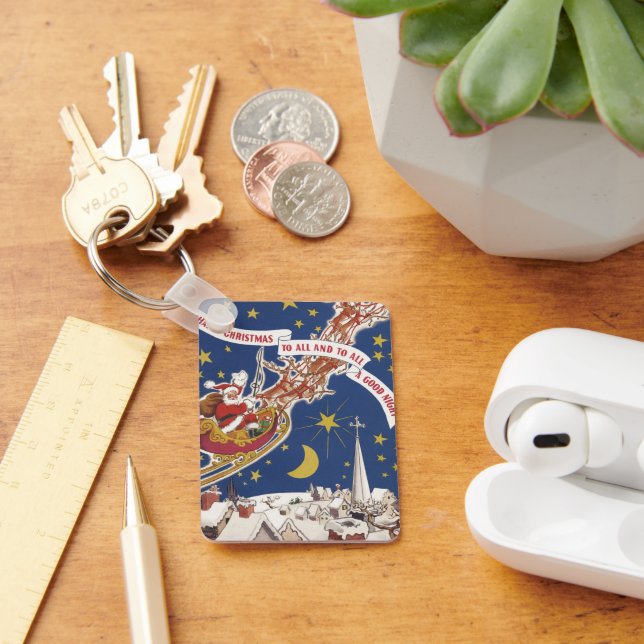 Chaveiro Papai Noel de Natal Antigo com Rena Voando (Mesa)
