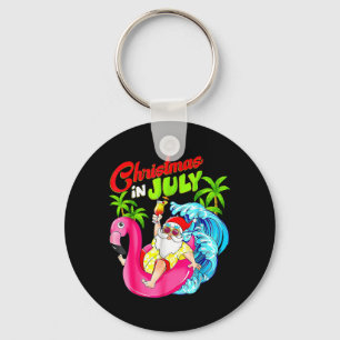 Chaveiro Papai Noel de Natal de Verão Havaiano Flamingo Pra
