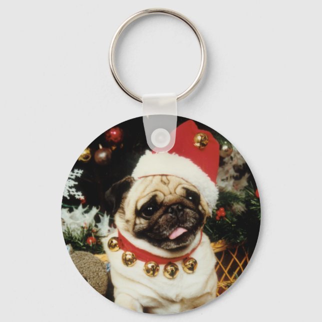Chaveiro Papai noel de Natal Pug (Frente)