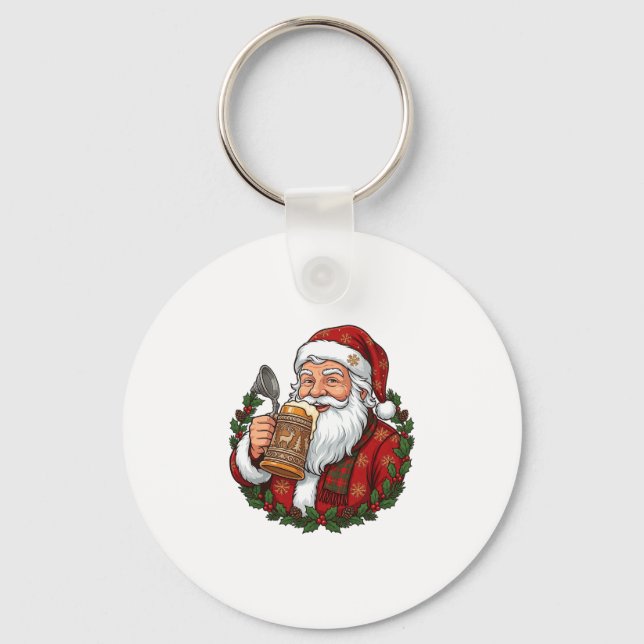 Chaveiro Papai Noel de Natal segurando copo de cerveja (Frente)
