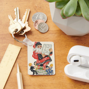 Chaveiro Papai Noel de Natal Vintage e Crianças Dançando