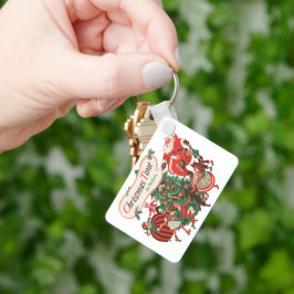 Chaveiro Papai Noel de Natal Vintage e Crianças Dançando