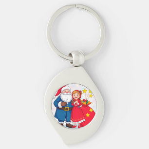 Chaveiro Papai Noel e Menina com um Saco de Presentes
