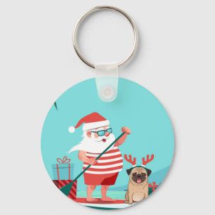 Chaveiro Papai Noel e o Pug dele no surfboard