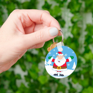 Chaveiro Papai Noel em Cena de Inverno Nevado