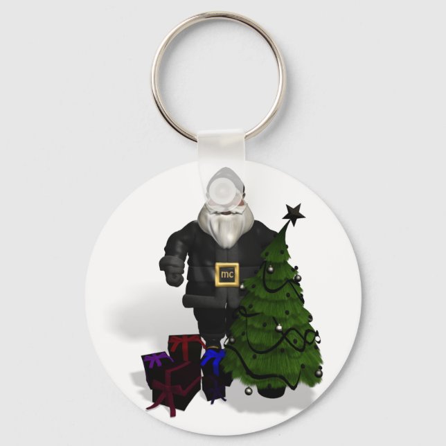 Chaveiro Papai Noel Em Preto Couro (Frente)